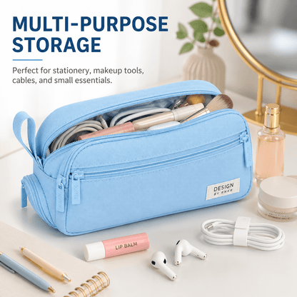Canvas Pencil Case with Dual Zippers, Multi-Compartment Pen Pouch, 9.84 in - Image 5