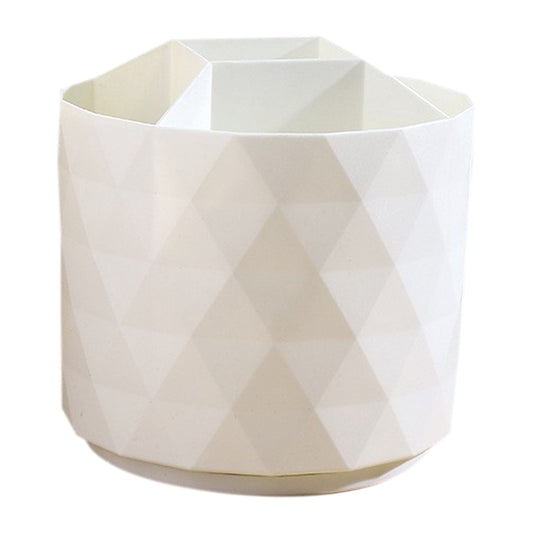 Rotating Pen Cup with 5 Compartments, White Desk Caddy, 4.72 x 5.51 in