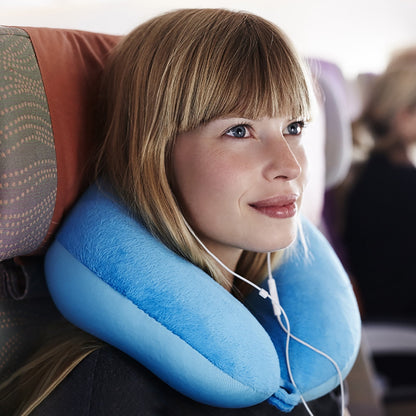 Memory Foam Travel Neck Pillow with Washable Cover, Gray, 10.63 in Wide - Image 4