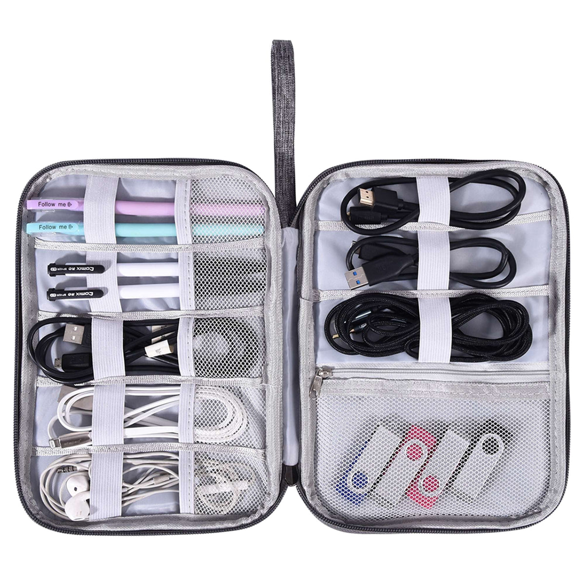 Electronics Cable Organizer Pouch, Water-Resistant Nylon Tech Case, Red - Image 4