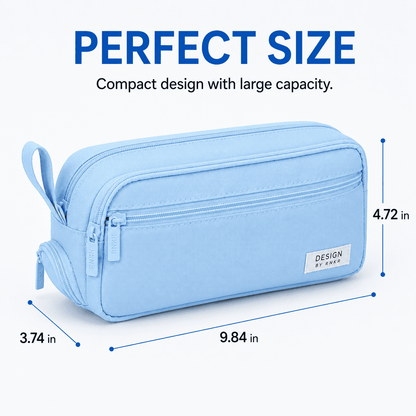 Canvas Pencil Case with Dual Zippers, Multi-Compartment Pen Pouch, 9.84 in - Image 4