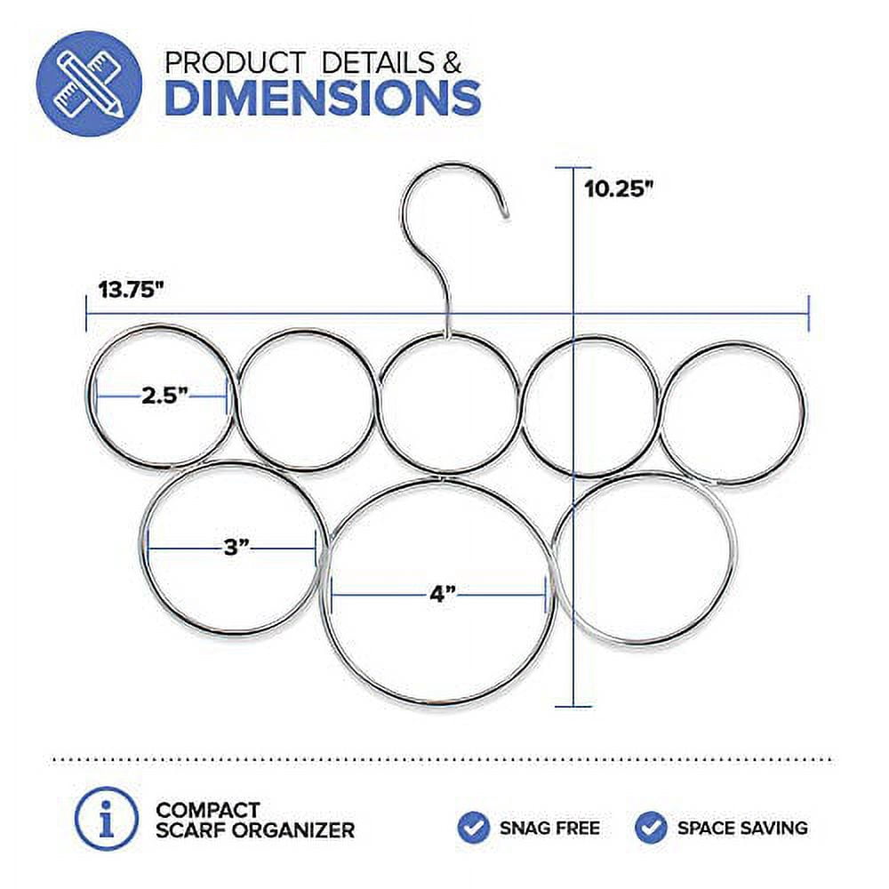 Scarf Hanger with 8 Snag-Free Rings, Satin Chrome Closet Organizer - Image 2