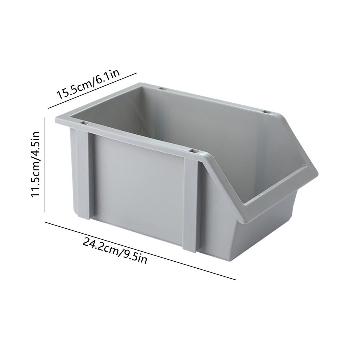 Open-Front Stackable Storage Bin, Thick Gray Plastic Tote with Legs, 9.5 in - Image 3