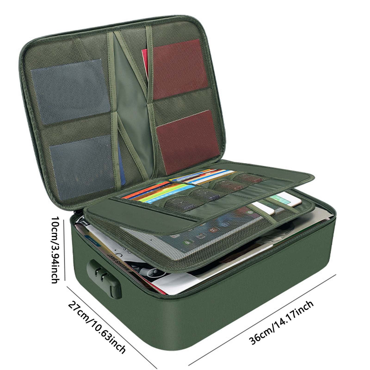 Fireproof Document Bag with Lock, Water-Resistant File Pouch, 14 x 11 x 4 in - Image 2