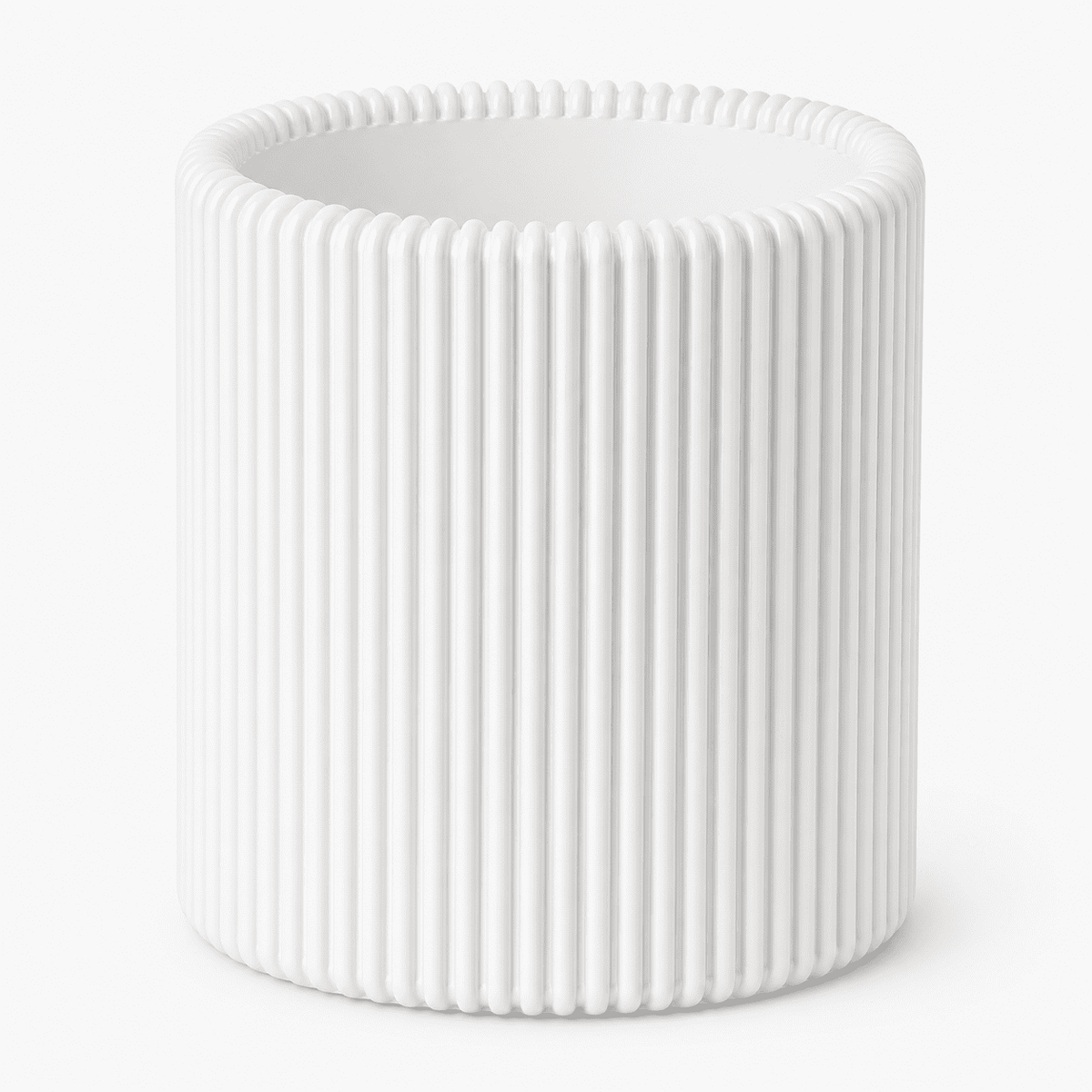 Fluted Desk Cup for Pens and Brushes, White Cylinder Organizer, 3.94 x 3.74 in