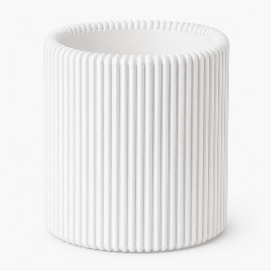 Fluted Desk Cup for Pens and Brushes, White Cylinder Organizer, 3.94 x 3.74 in