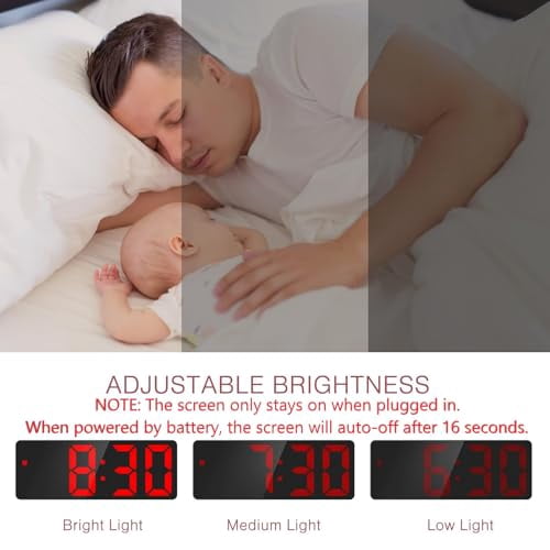 Digital Alarm Clock with 6.5 in Red Display, USB or Battery Desk Clock - Image 2