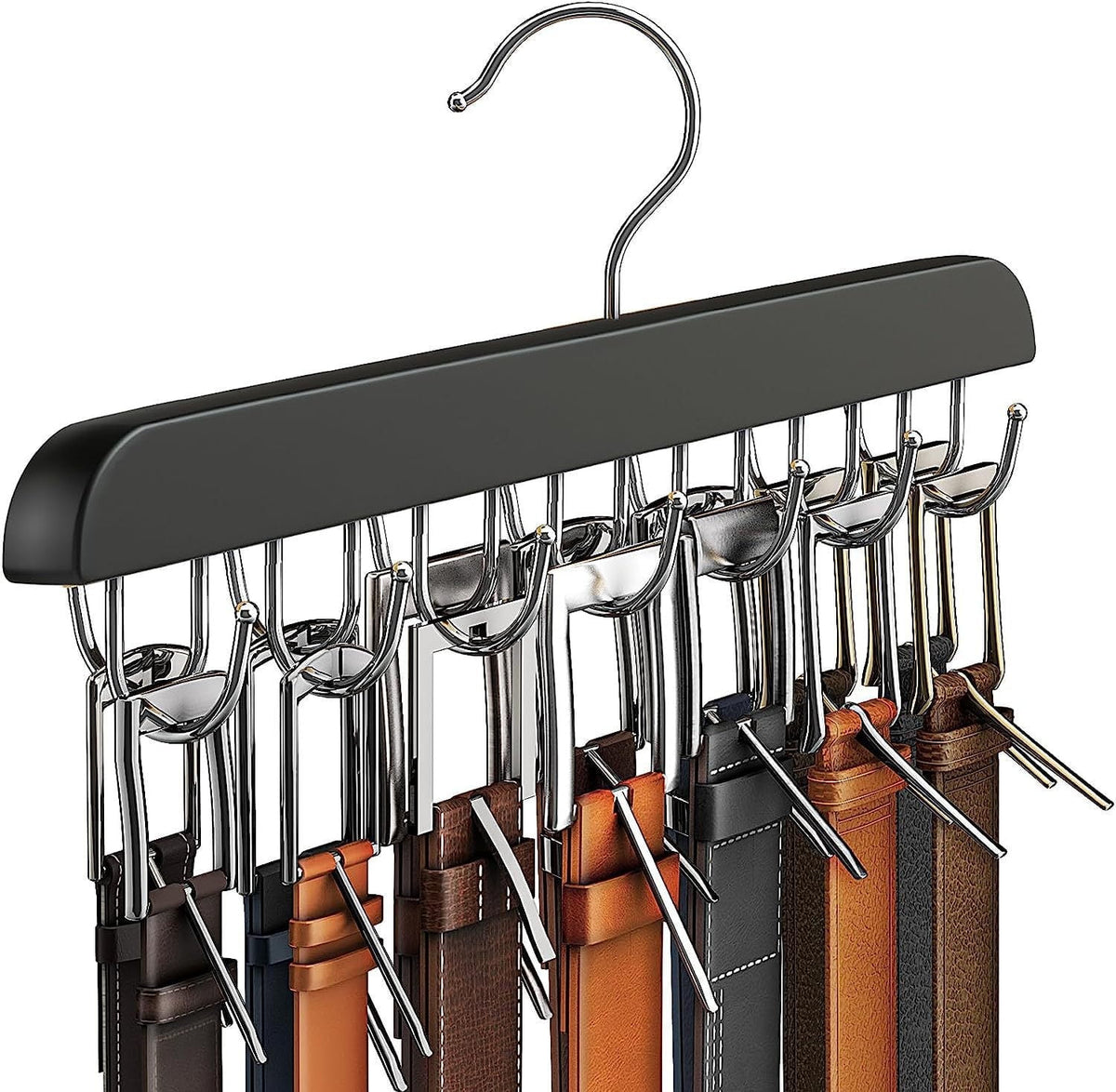 Wooden Belt Hanger with 14 Swivel Hooks, Closet Rack for Ties and Scarves - Image 2