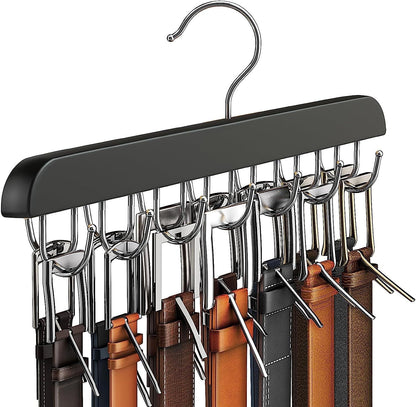 Wooden Belt Hanger with 14 Swivel Hooks, Closet Rack for Ties and Scarves - Image 2