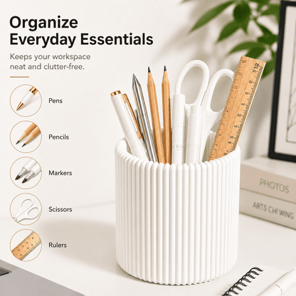 Fluted Desk Cup for Pens and Brushes, White Cylinder Organizer, 3.94 x 3.74 in - Image 5