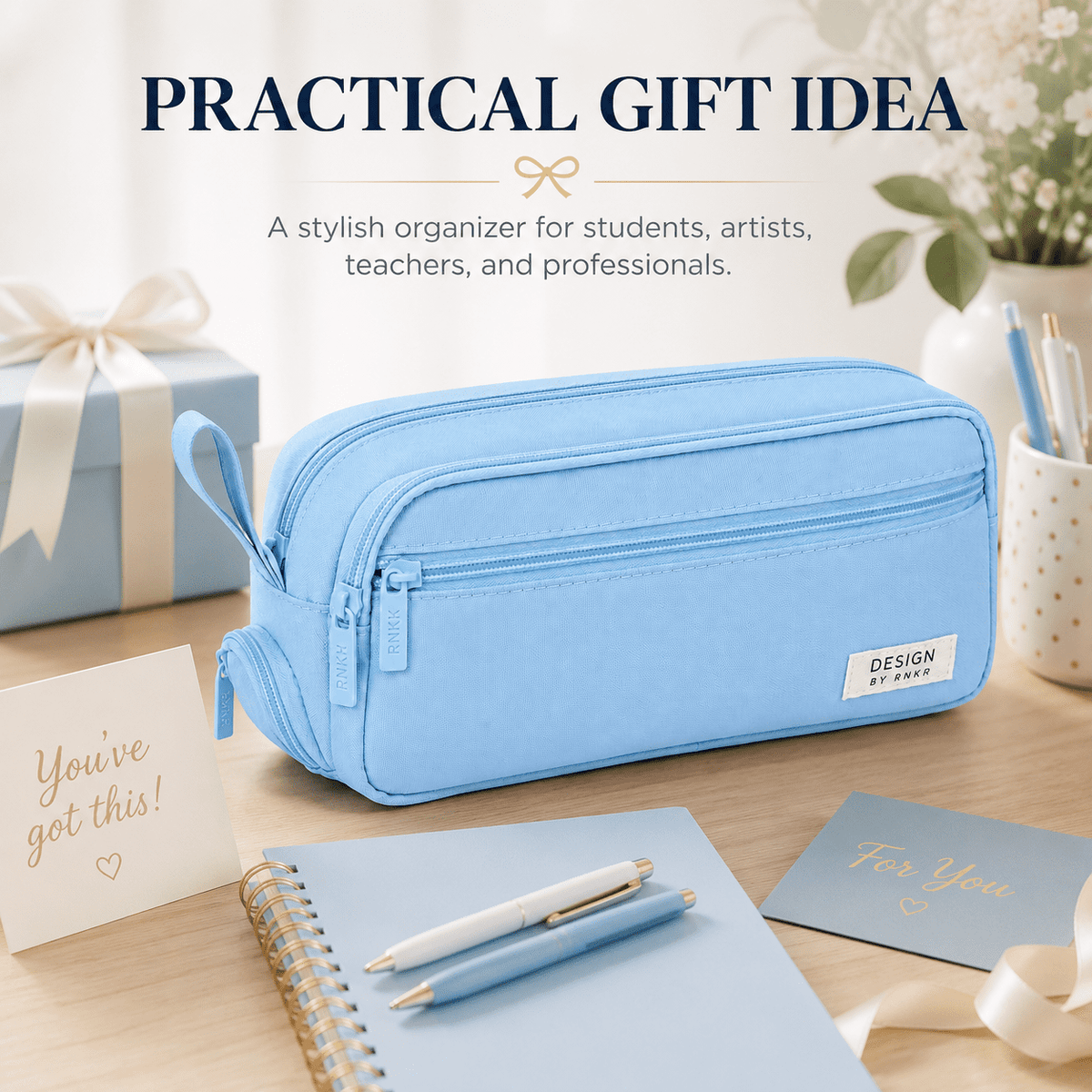 Canvas Pencil Case with Dual Zippers, Multi-Compartment Pen Pouch, 9.84 in - Image 6