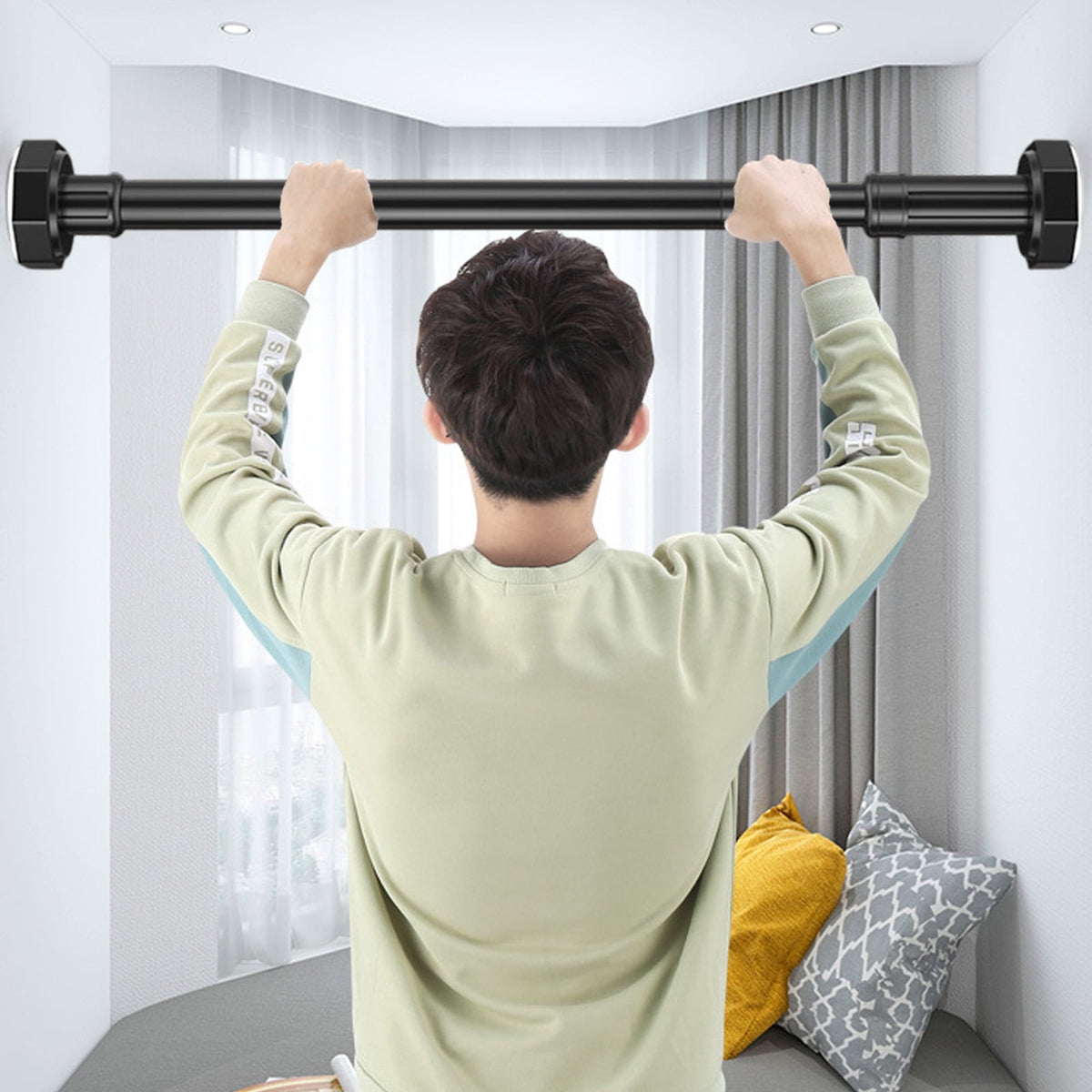 Adjustable Closet Rod in Black Metal, Extends 19.5 to 31.5 in, Heavy Duty - Image 4