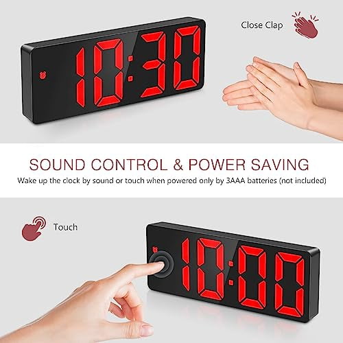 Digital Alarm Clock with 6.5 in Red Display, USB or Battery Desk Clock - Image 6