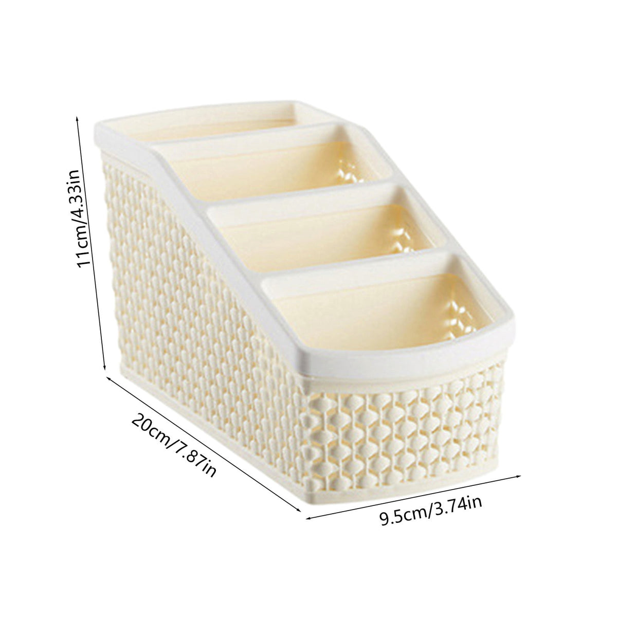 Trapezoid Desk Caddy with 4 Sections, Beige Open-Weave Tabletop Basket - Image 3
