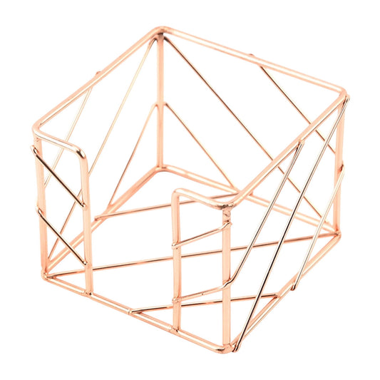 Rose Gold Metal Memo Cube Holder, Bottom-Dispensing Sticky Note Box