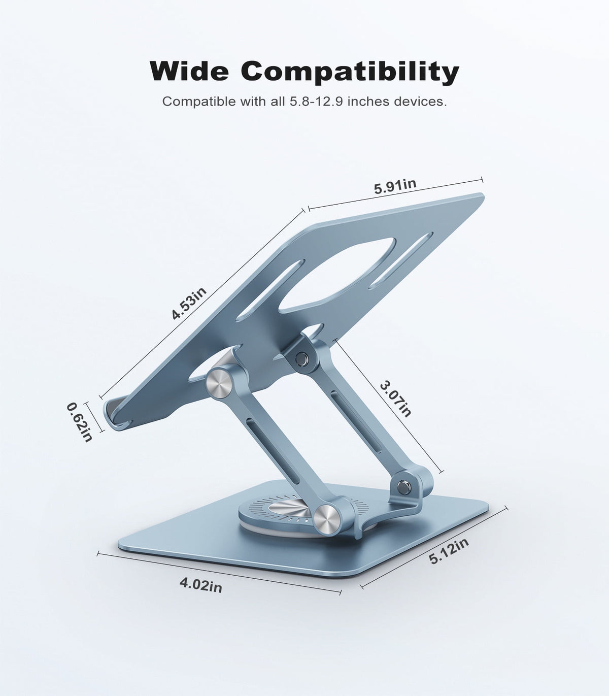 Aluminium Tablet Stand with Swivel Base, Blue Adjustable Desk Holder - Image 3