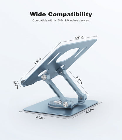 Aluminium Tablet Stand with Swivel Base, Blue Adjustable Desk Holder - Image 3