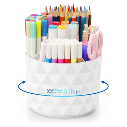 Rotating Pen Cup with 5 Compartments, White Desk Caddy, 4.72 x 5.51 in - Image 5
