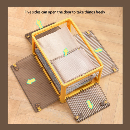 Folding Storage Box with Lid, 28 L Stackable Bin with Front Door, Yellow - Image 5