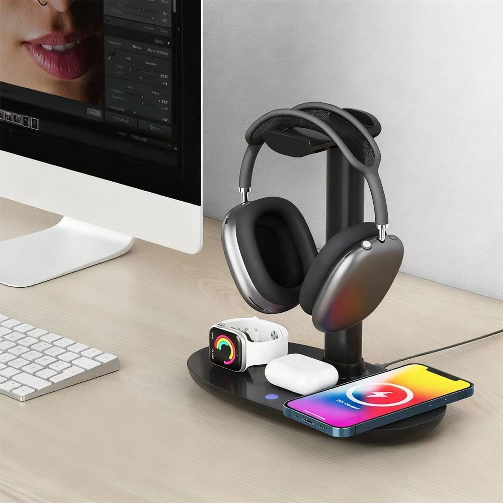 4-in-1 Wireless Charging Stand with Headphone Hanger, Foldable Desk Dock - Image 4
