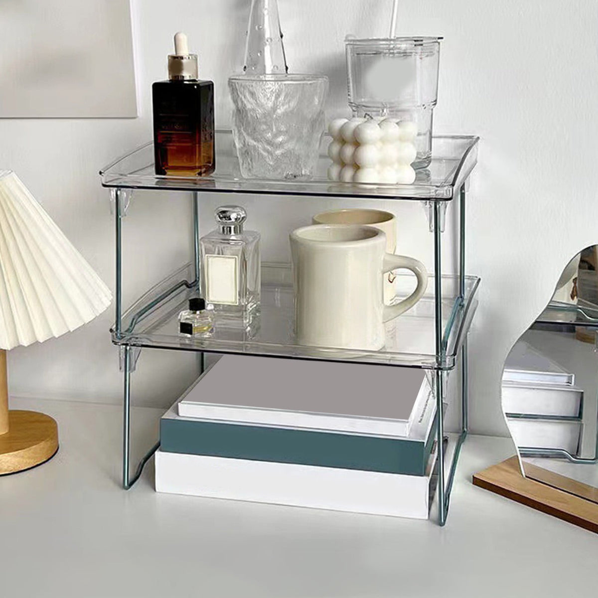 Clear Folding Desk Organizer with Drawers, Stackable Countertop Storage Box - Image 6