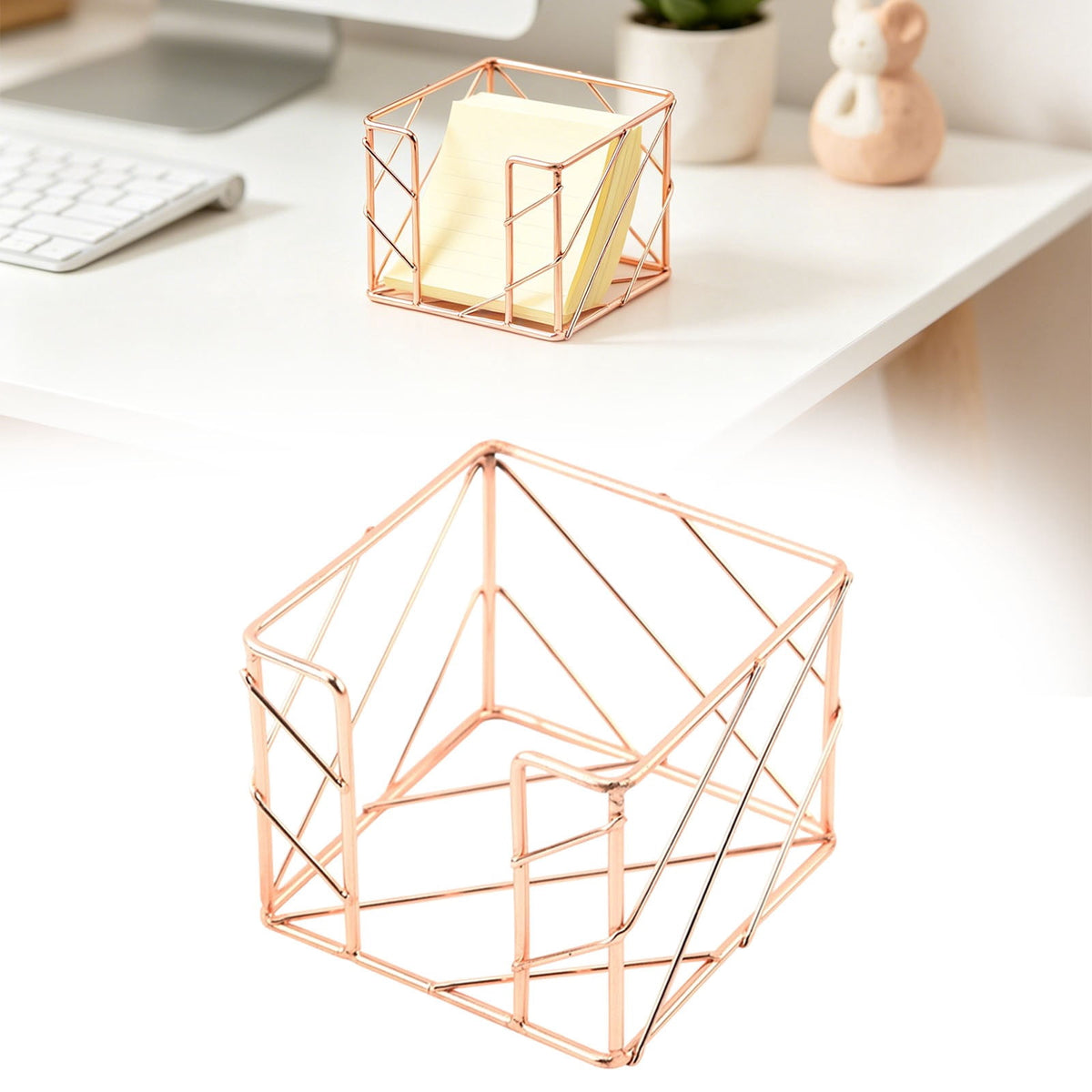 Rose Gold Metal Memo Cube Holder, Bottom-Dispensing Sticky Note Box - Image 2
