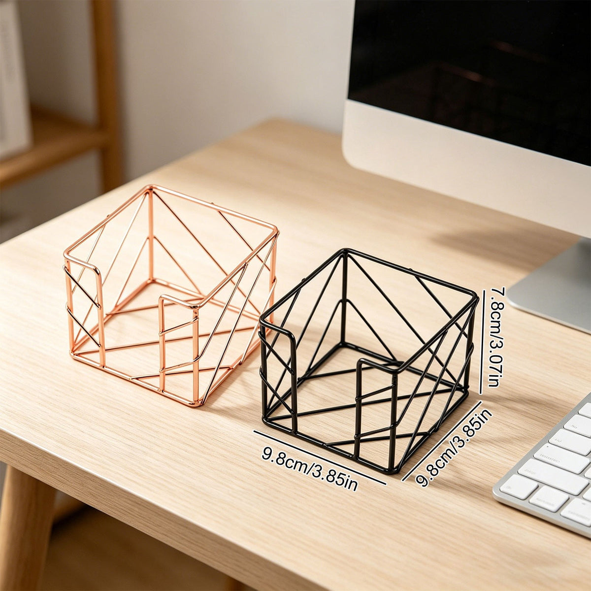 Rose Gold Metal Memo Cube Holder, Bottom-Dispensing Sticky Note Box - Image 3