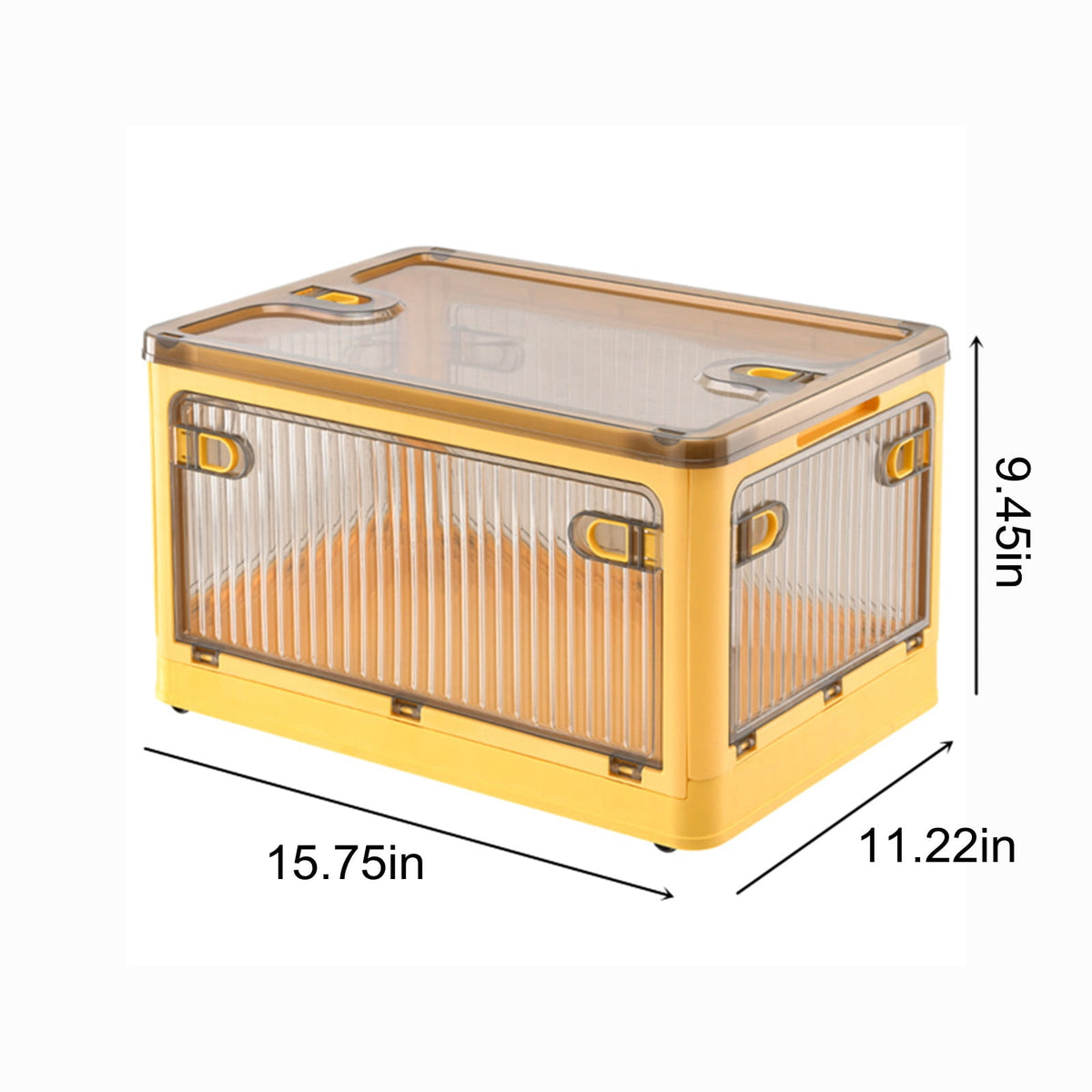 Folding Storage Box with Lid, 28 L Stackable Bin with Front Door, Yellow - Image 3