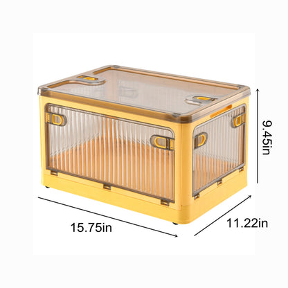 Folding Storage Box with Lid, 28 L Stackable Bin with Front Door, Yellow - Image 3