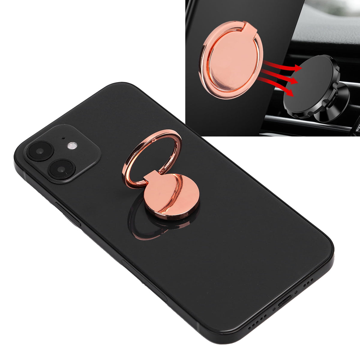 Magnetic Metal Phone Ring Grip and Kickstand, Rose Gold, Rotates Fully - Image 2