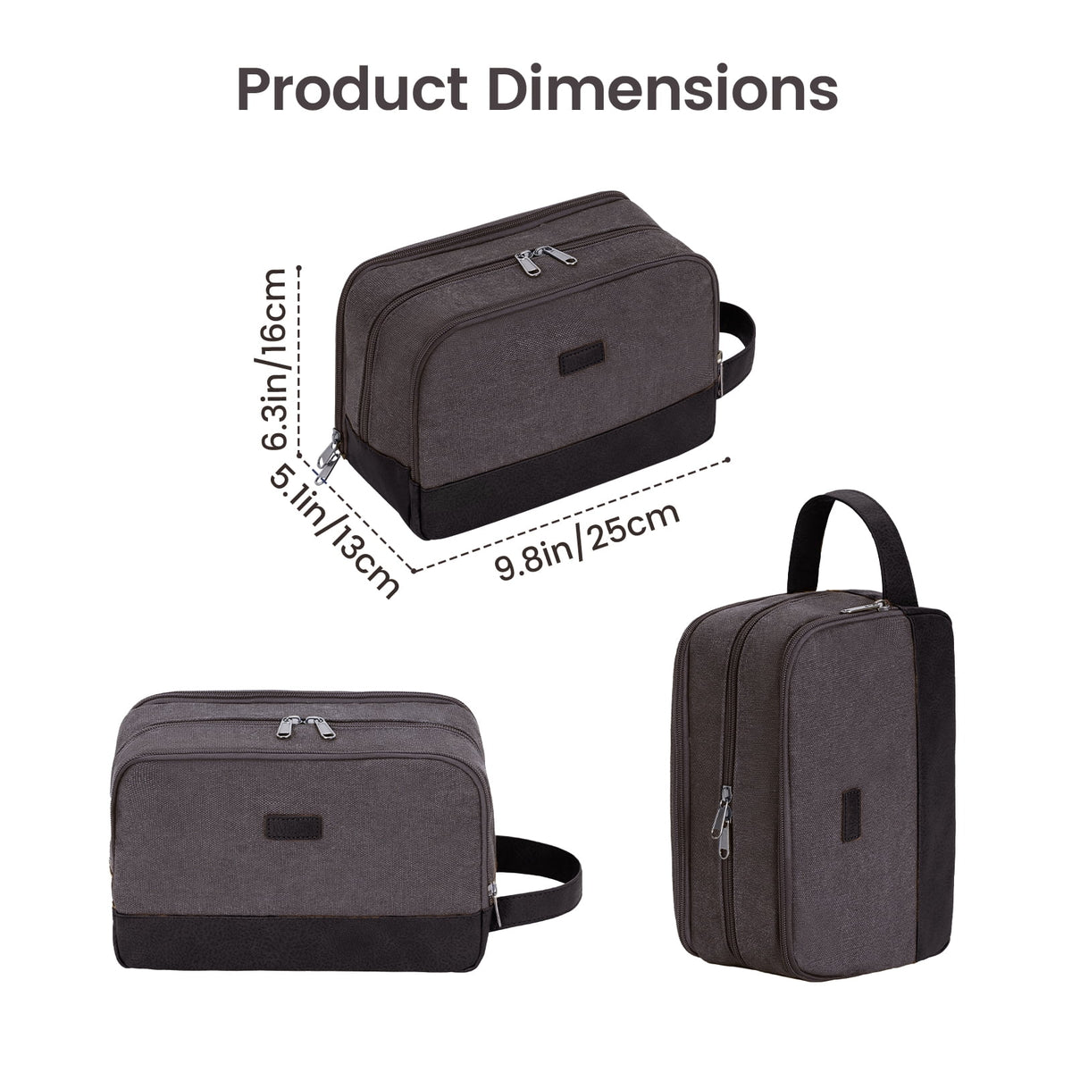 Hanging Toiletry Bag in Water-Resistant Canvas, Wet Pocket, Dark Gray - Image 3