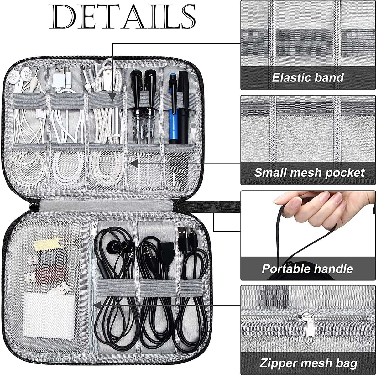 Electronics Cable Organizer Pouch, Water-Resistant Nylon Tech Case, Red - Image 5