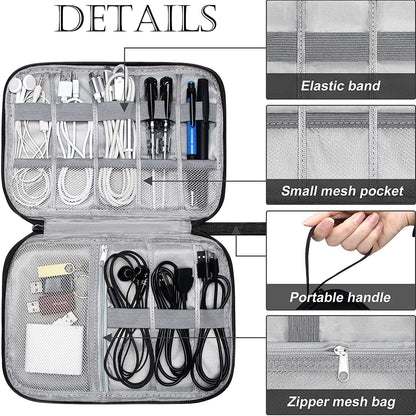 Electronics Cable Organizer Pouch, Water-Resistant Nylon Tech Case, Red - Image 5