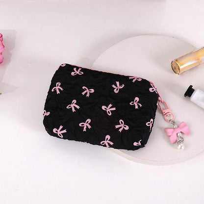 Bow-Shaped Mini Pouch with Zip, Small Lipstick and Coin Purse, Black - Image 2