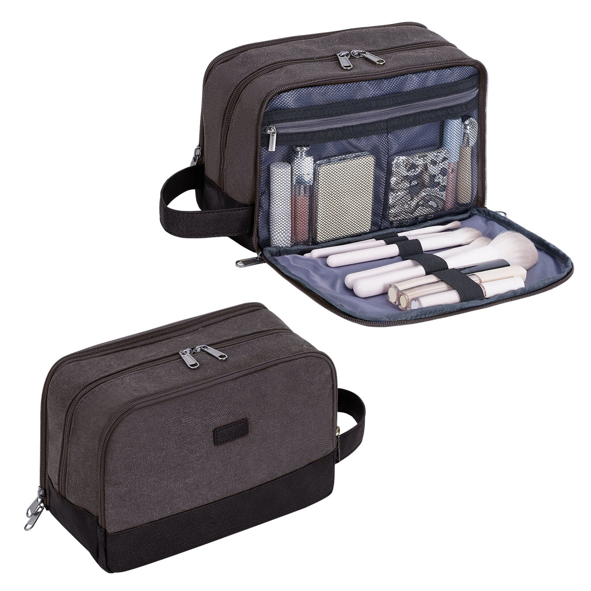 Hanging Toiletry Bag in Water-Resistant Canvas, Wet Pocket, Dark Gray - Image 5