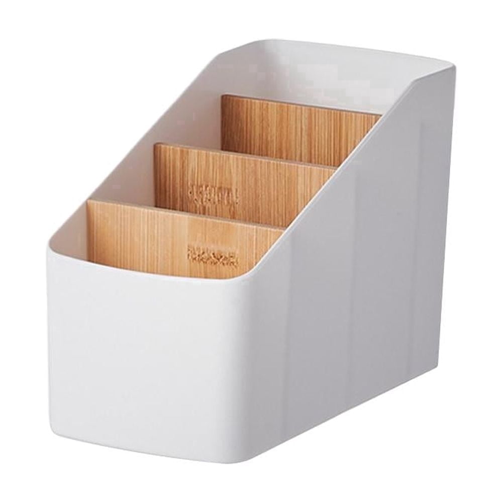 Three-Compartment Remote and Desk Caddy, White Tabletop Organizer