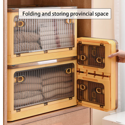 Folding Storage Box with Lid, 28 L Stackable Bin with Front Door, Yellow - Image 4