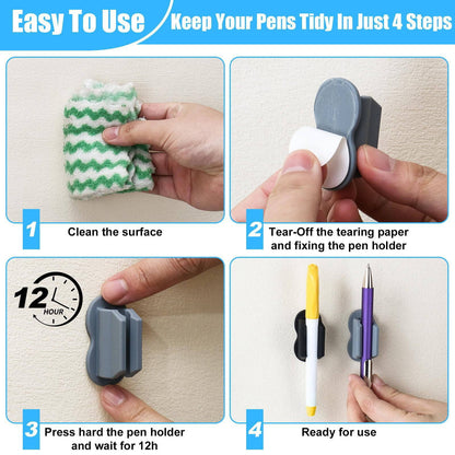Adhesive Silicone Pen Holders for Desk and Wall, Set of 5, Black - Image 4