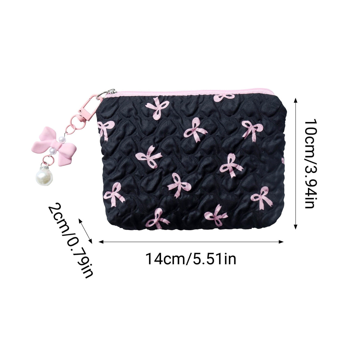 Bow-Shaped Mini Pouch with Zip, Small Lipstick and Coin Purse, Black - Image 3