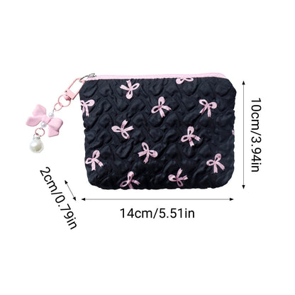 Bow-Shaped Mini Pouch with Zip, Small Lipstick and Coin Purse, Black - Image 3