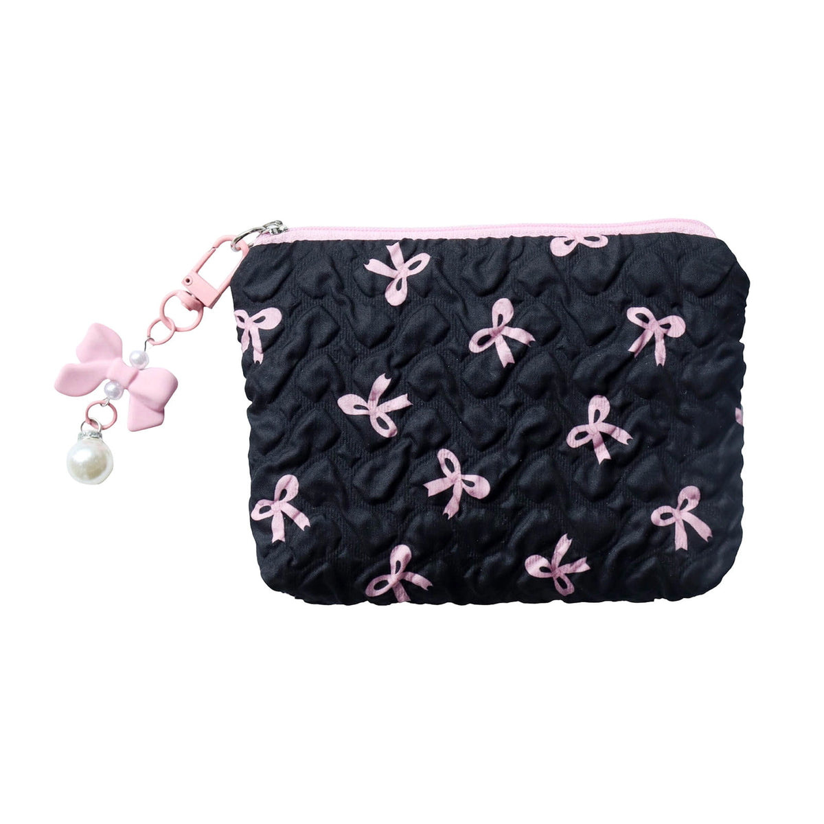 Bow-Shaped Mini Pouch with Zip, Small Lipstick and Coin Purse, Black