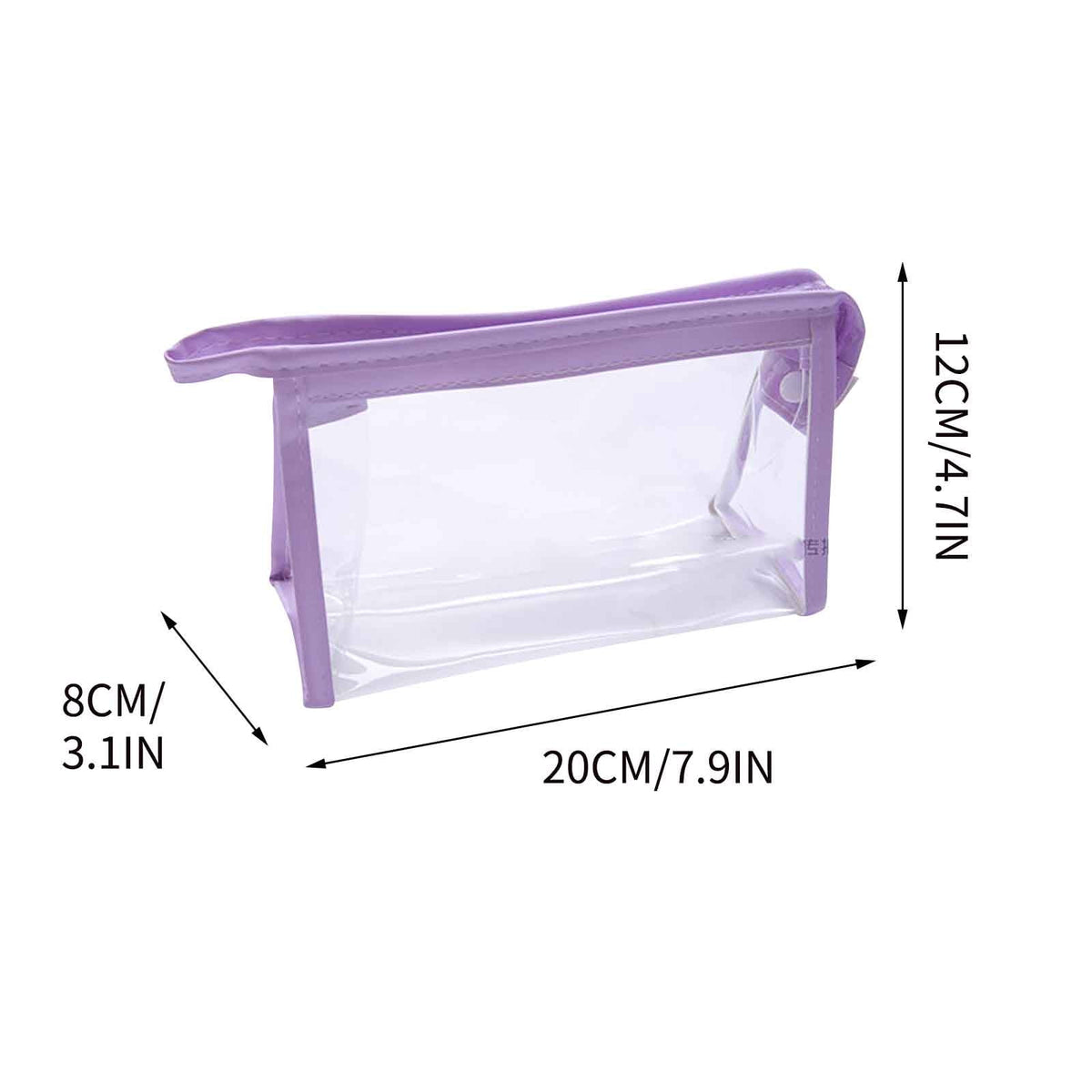 Clear Zip Pouch with Carry Handle, Purple Trim Stationery Case, 22 x 12 cm - Image 2