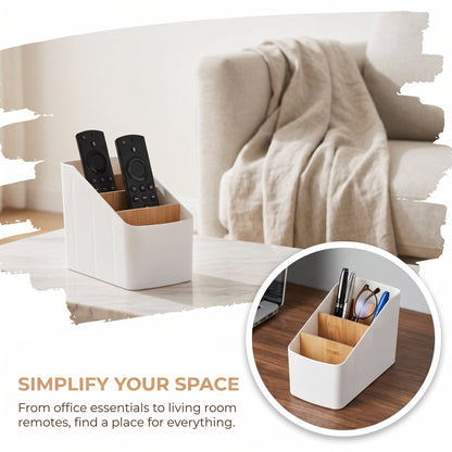 Three-Compartment Remote and Desk Caddy, White Tabletop Organizer - Image 6