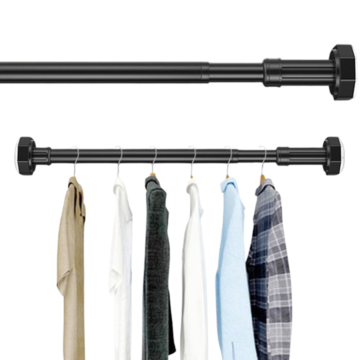 Adjustable Closet Rod in Black Metal, Extends 19.5 to 31.5 in, Heavy Duty