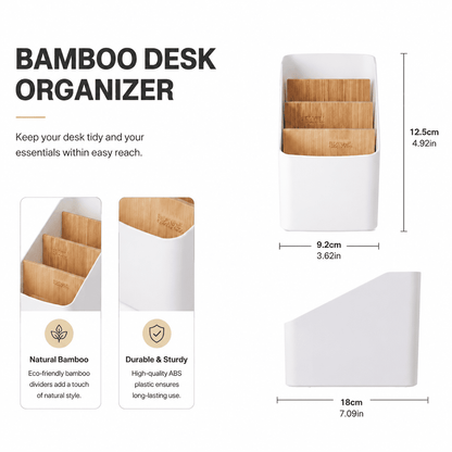 Three-Compartment Remote and Desk Caddy, White Tabletop Organizer - Image 3