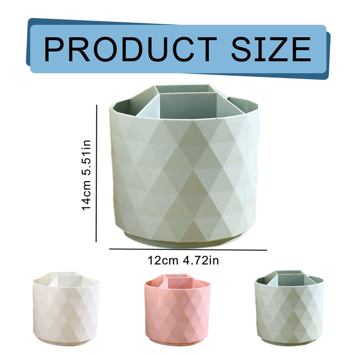 Rotating Pen Cup with 5 Compartments, White Desk Caddy, 4.72 x 5.51 in - Image 3