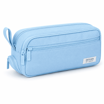 Canvas Pencil Case with Dual Zippers, Multi-Compartment Pen Pouch, 9.84 in