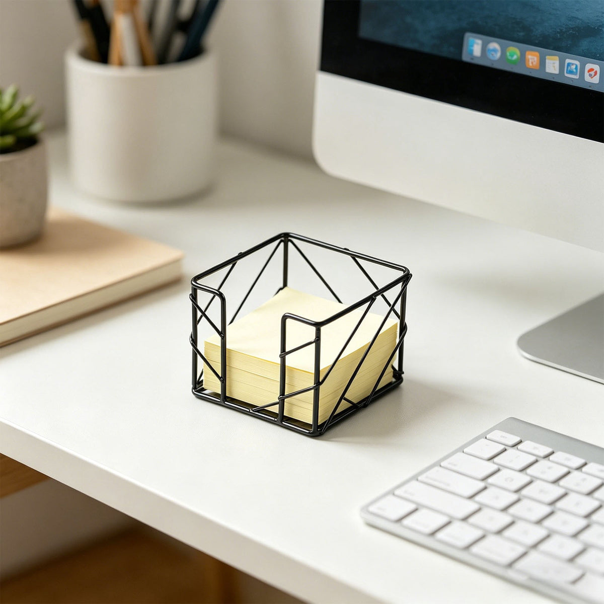 Rose Gold Metal Memo Cube Holder, Bottom-Dispensing Sticky Note Box - Image 6