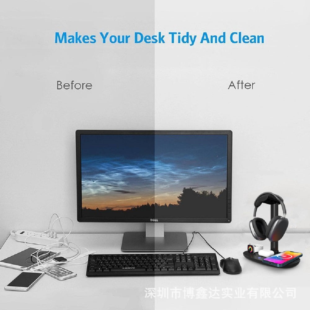 4-in-1 Wireless Charging Stand with Headphone Hanger, Foldable Desk Dock - Image 6