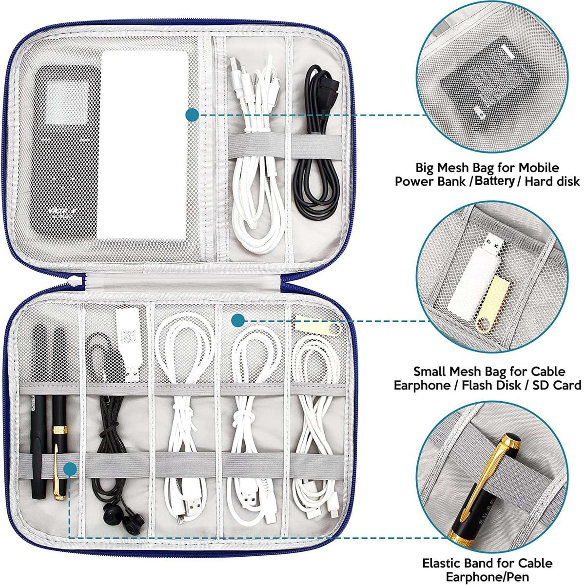 Electronics Cable Organizer Pouch, Water-Resistant Nylon Tech Case, Red - Image 6
